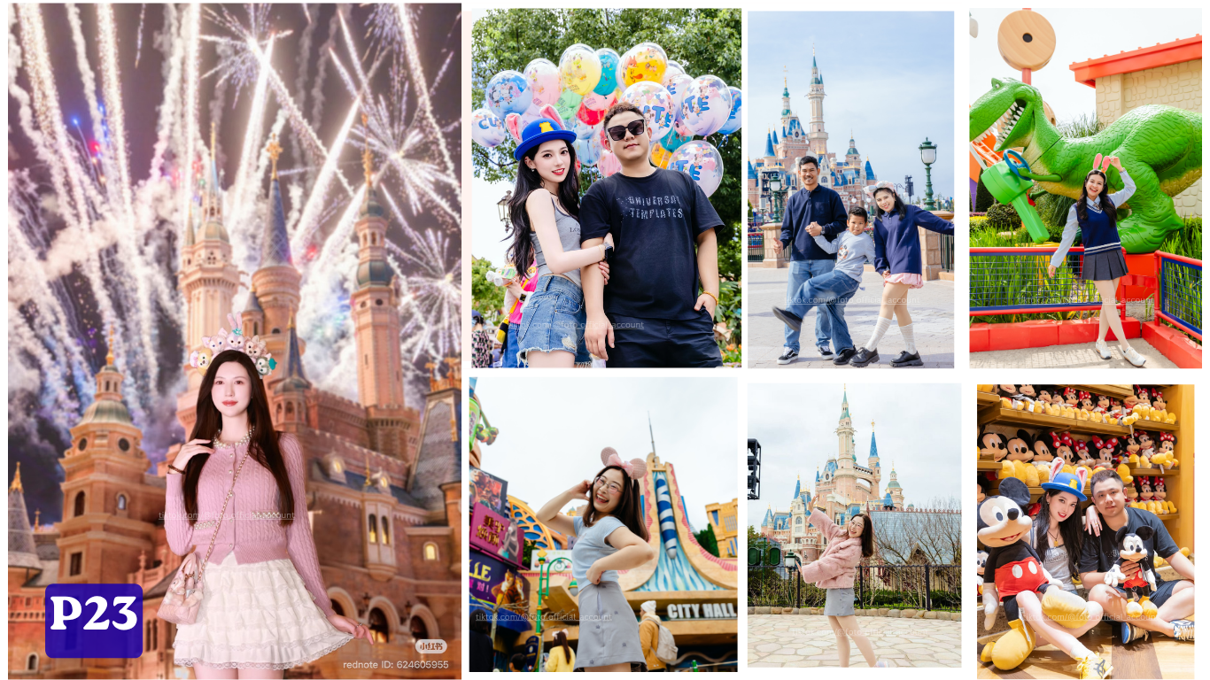 พอร์ตโฟลิโอถ่ายรูป Shanghai Disneyland มุมสวนสนุกและปราสาทดิสนีย์